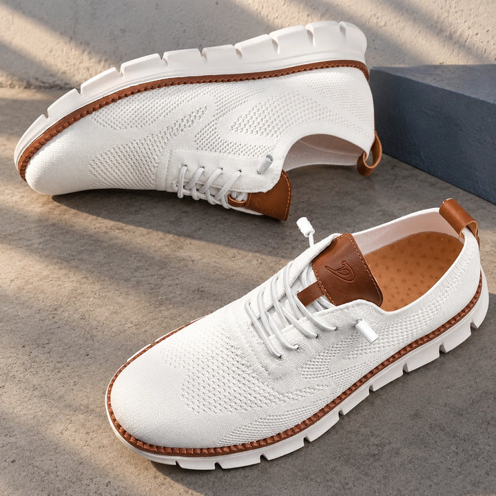 Brandon Breathable Knit Wingtip Walking Sneakers - White