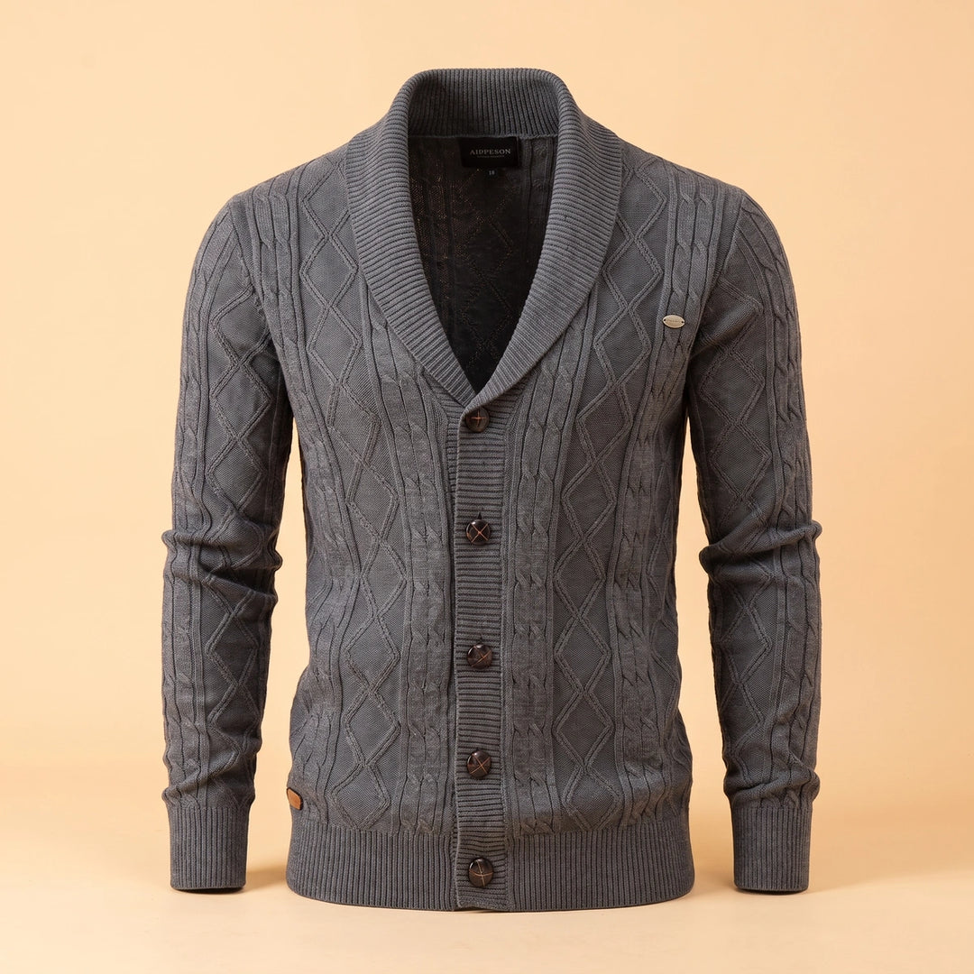 Brian Shawl Collar Diamond Knit Cotton Cardigan - Dark Gray