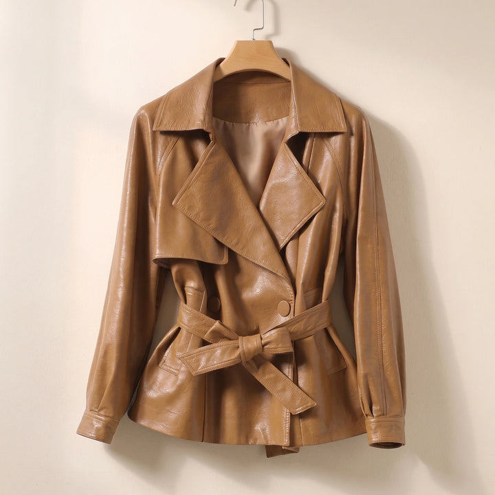 Bronwen Belted Vegan Leather Jacket - Brown