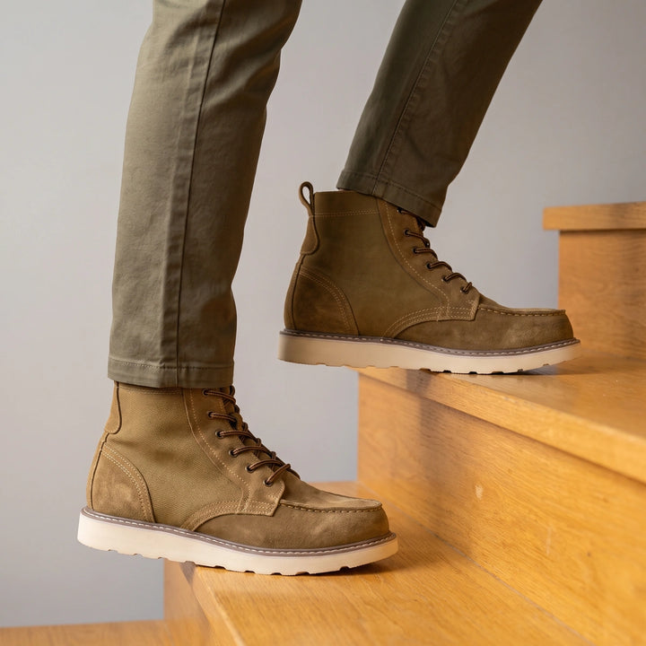 Caius Suede Stitched Moc Toe Lace Up Boots - Brown
