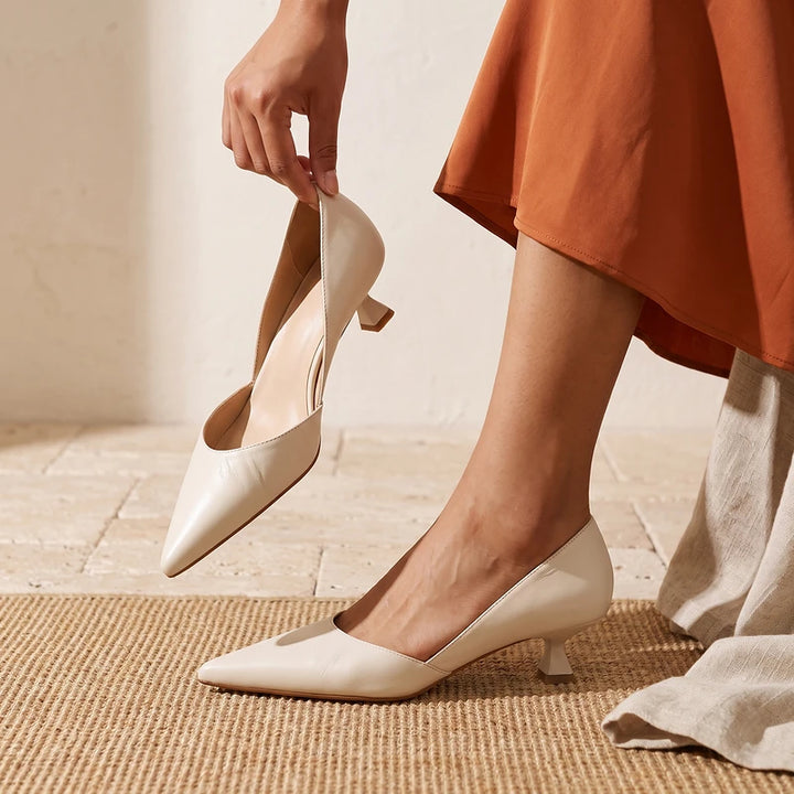 Margaux Women's Pointed Kitten Heel Pumps - Beige
