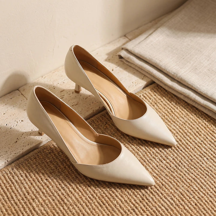 Margaux Women's Pointed Kitten Heel Pumps - Beige