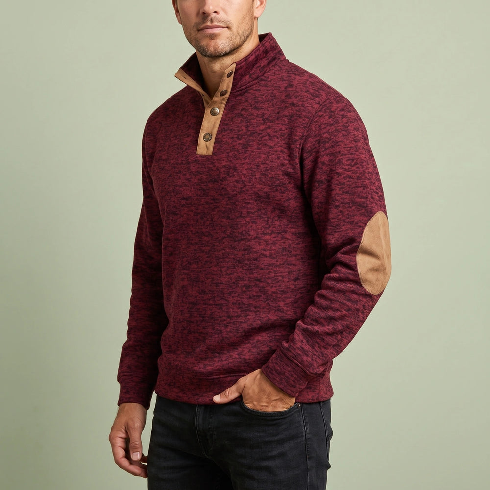 Caspar Snap Collar Elbow Patch Sweater - Wine