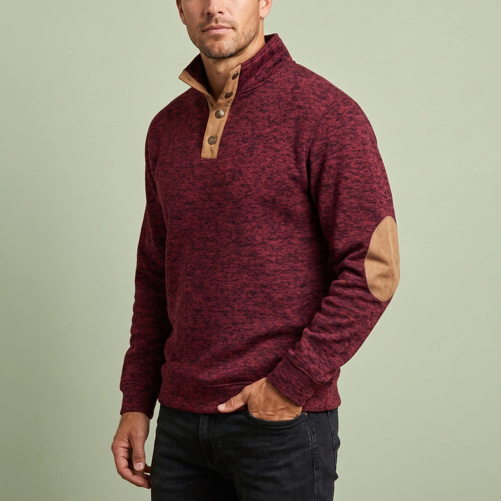 Caspar Snap Collar Elbow Patch Sweater - Wine