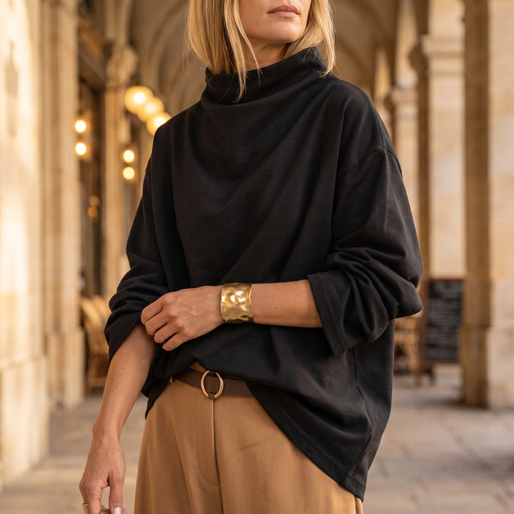 Celia High Neck Draped Top - Black