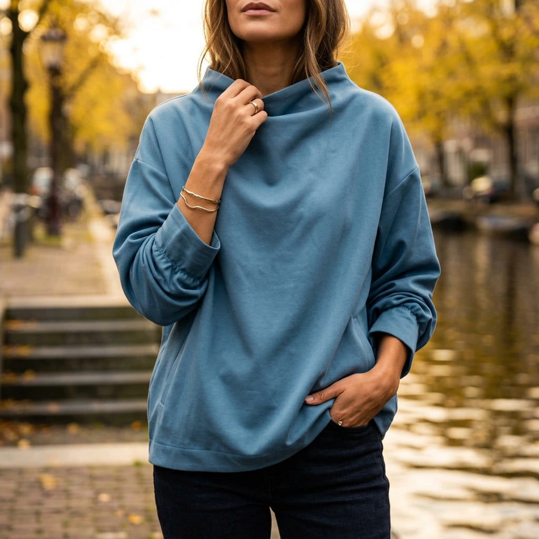 Celia High Neck Draped Top - Blue