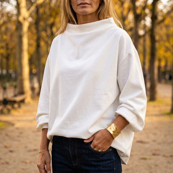 Celia High Neck Draped Top - White