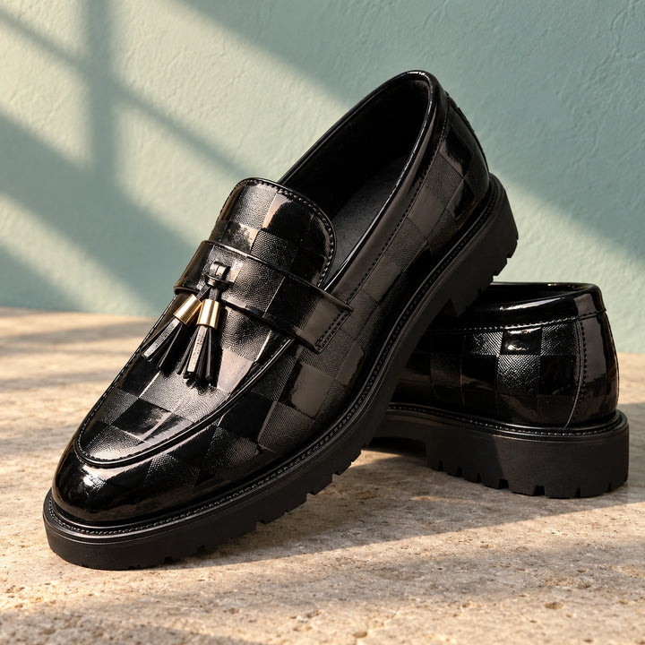 Clay Checkered Leather Tassel Loafers - Black