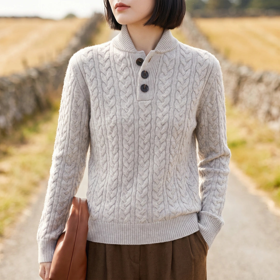 Clementine Cable Knit Henley Sweater - Gray
