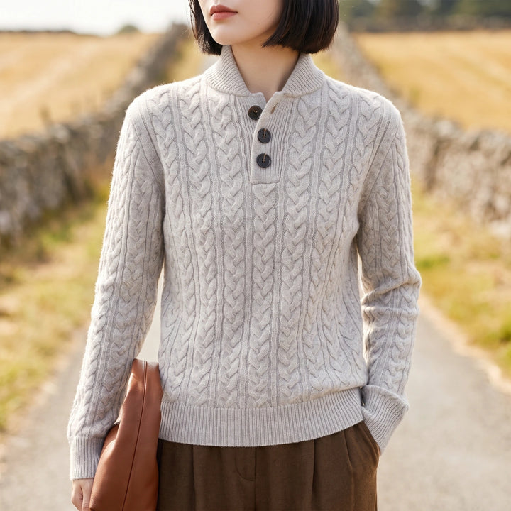 Clementine Cable Knit Henley Sweater - Gray