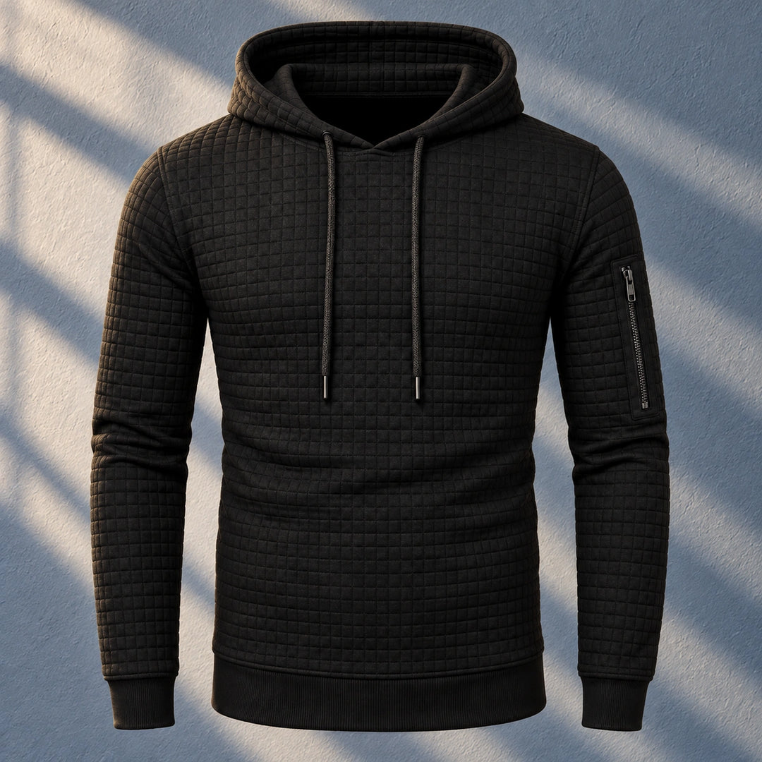 Clifford Grid Textured Slim Fit Hoodie - Black
