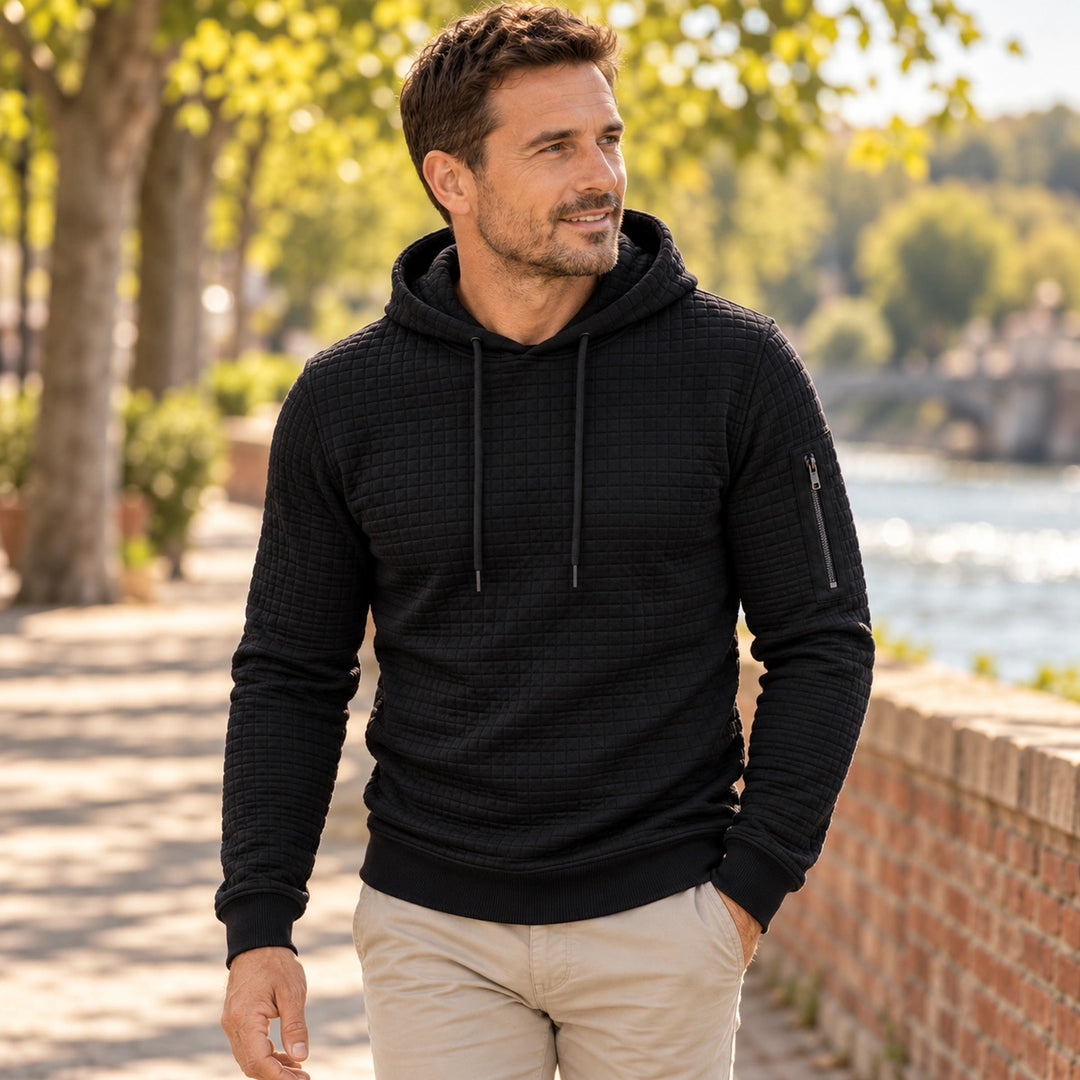 Clifford Grid Textured Slim Fit Hoodie - Black
