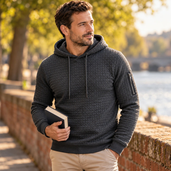 Clifford Grid Textured Slim Fit Hoodie - Dark Gray