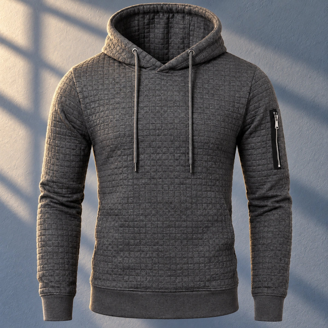 Clifford Grid Textured Slim Fit Hoodie - Dark Gray