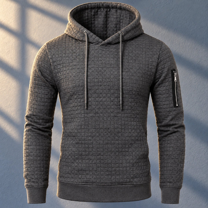 Clifford Grid Textured Slim Fit Hoodie - Dark Gray