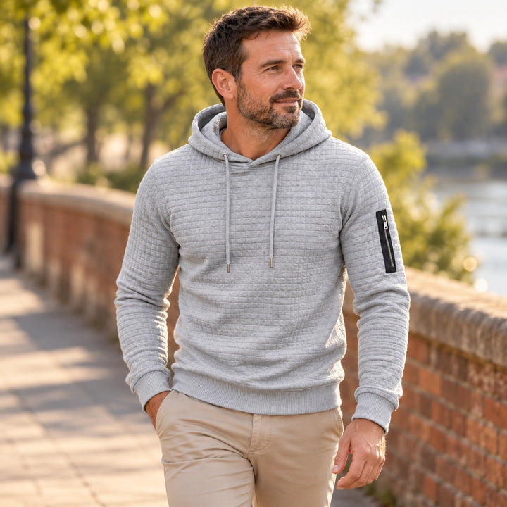 Clifford Grid Textured Slim Fit Hoodie - Gray