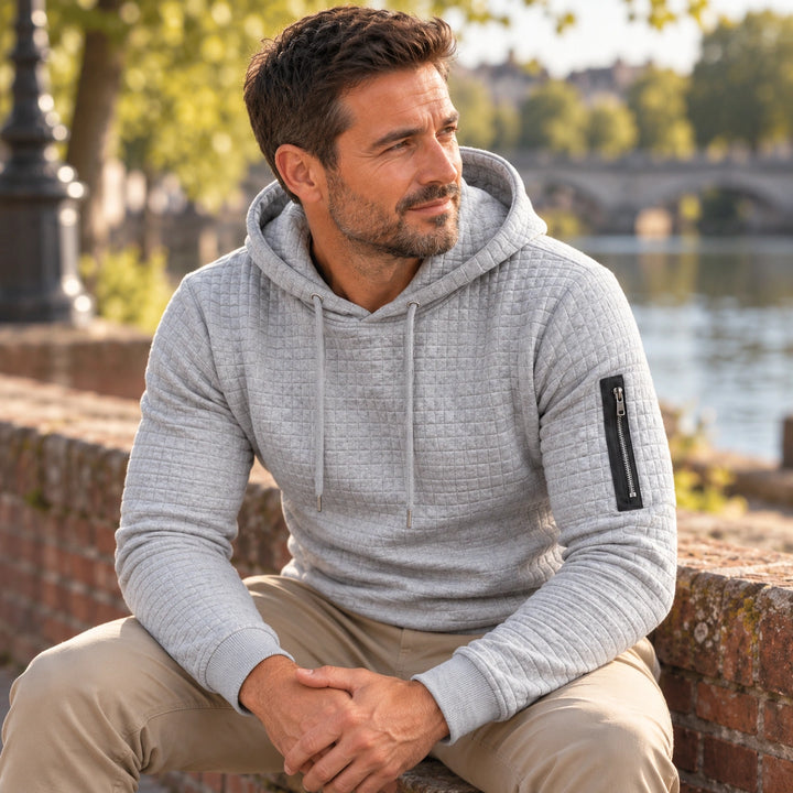 Clifford Grid Textured Slim Fit Hoodie - Gray