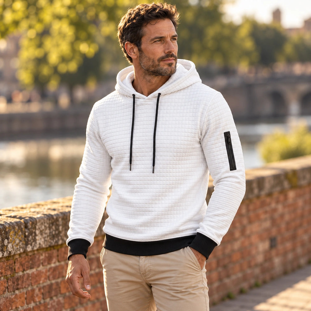 Clifford Grid Textured Slim Fit Hoodie - White