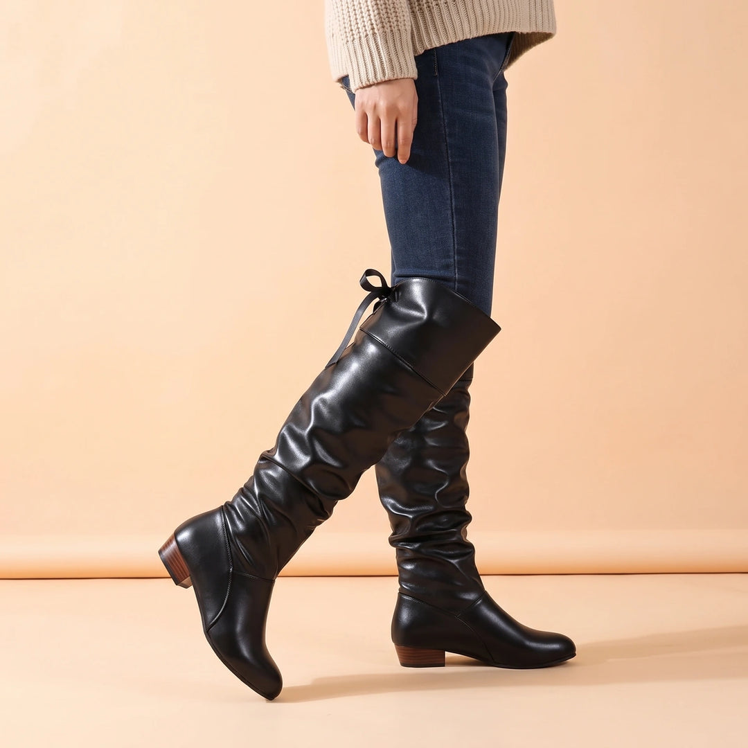 Clotilde Slouchy Leather Knee High Boots - Black
