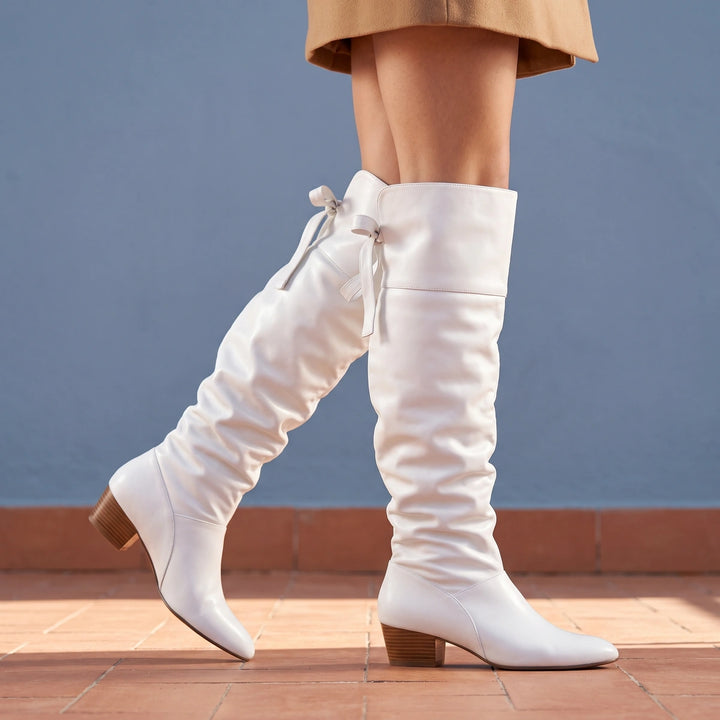 Clotilde Slouchy Leather Knee High Boots - White