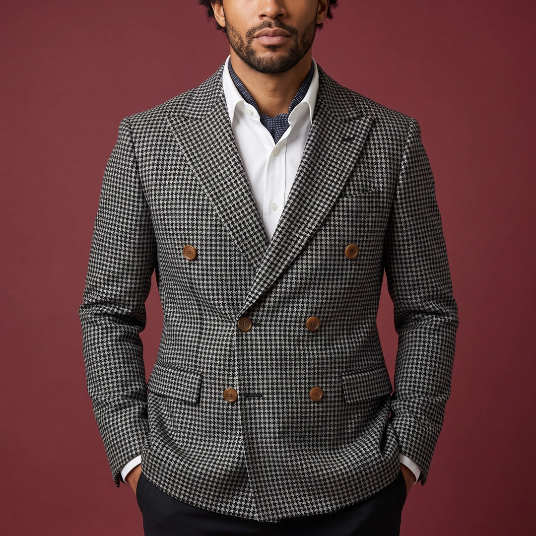 Conrad Houndstooth Double Breasted Blazer - Gray
