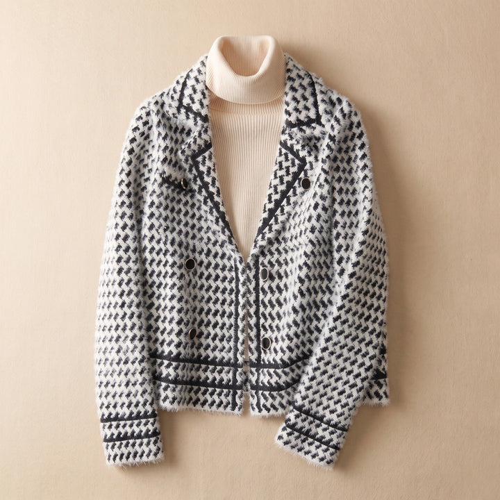 Cordelia Houndstooth Knit Jacket - Gray