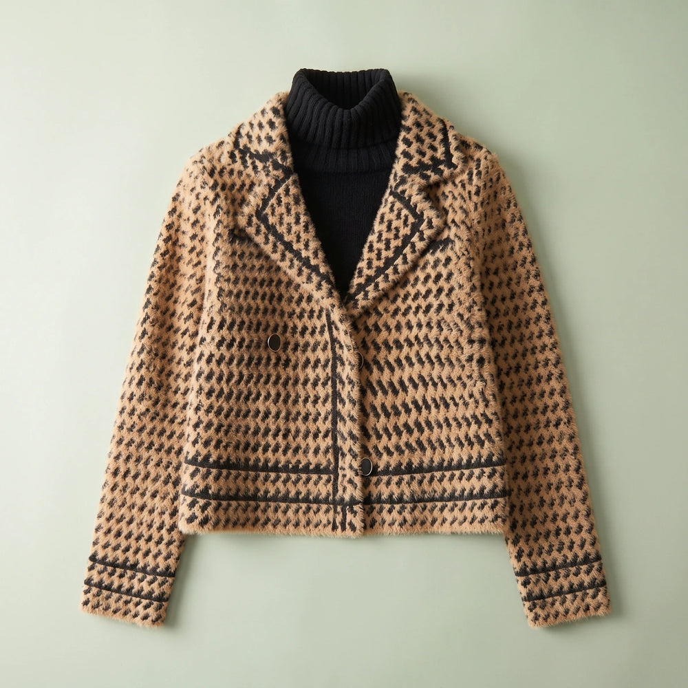 Cordelia Houndstooth Knit Jacket - Khaki