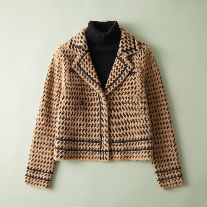 Cordelia Houndstooth Knit Jacket - Khaki