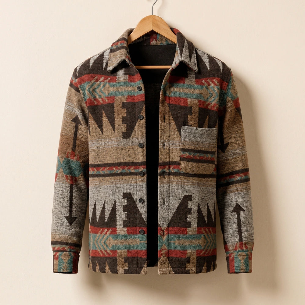 Corwin Aztec Jacquard Overshirt - Brown