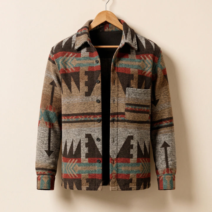 Corwin Aztec Jacquard Overshirt - Brown