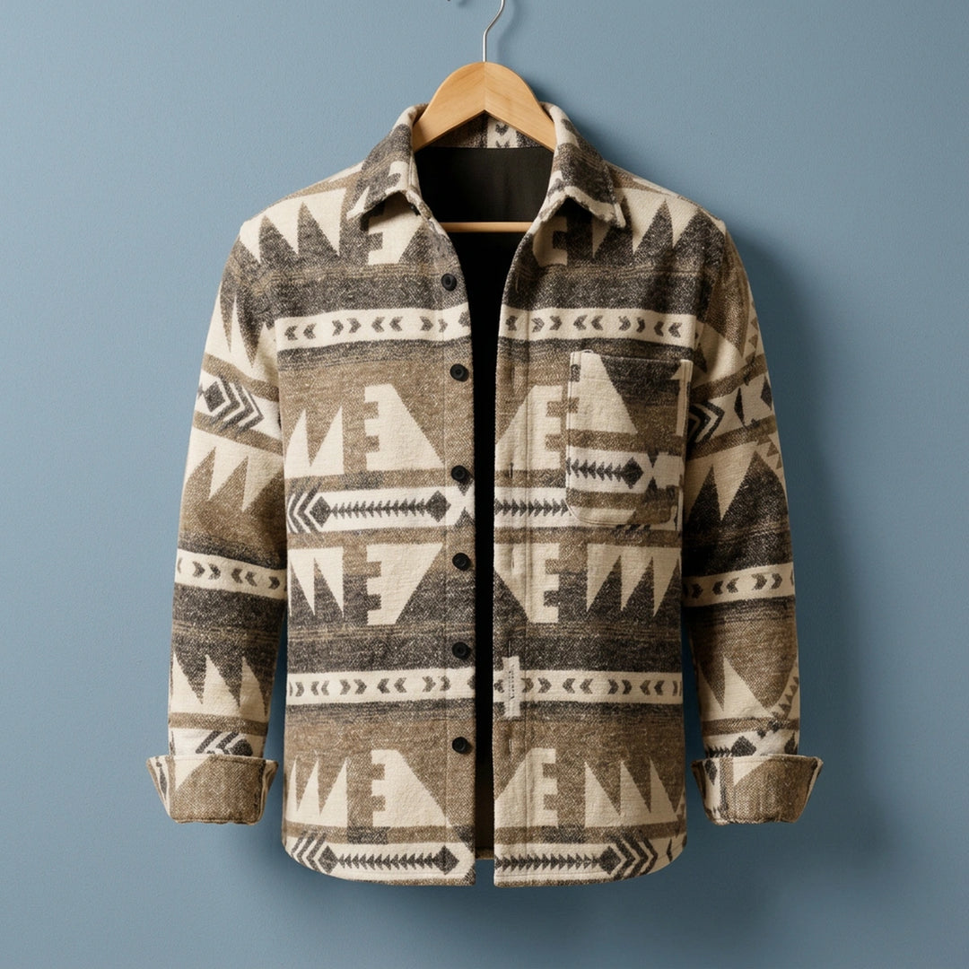 Corwin Aztec Jacquard Overshirt - Khaki