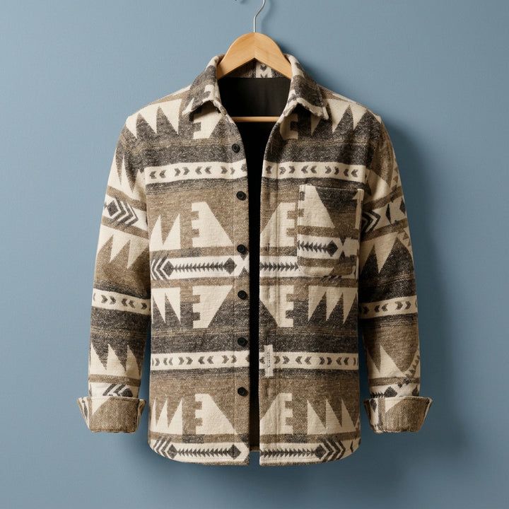 Corwin Aztec Jacquard Overshirt - Khaki