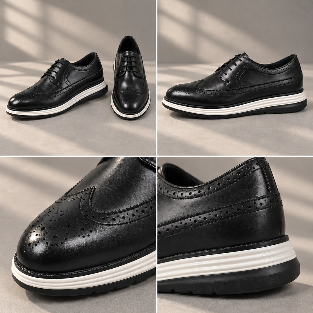 Craig Wingtip Brogue Chunky Sole Derby Shoes - Black