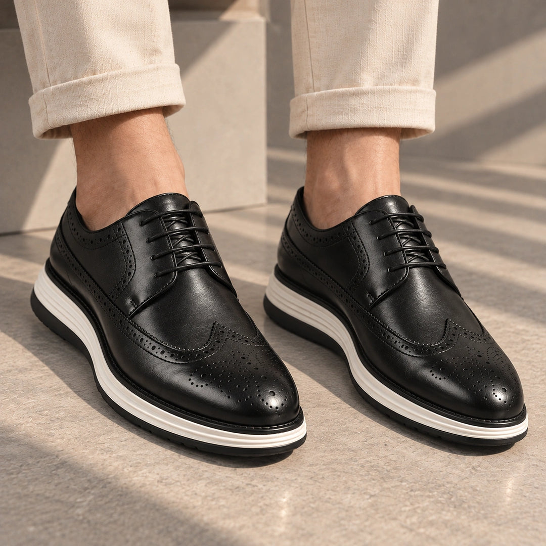 Craig Wingtip Brogue Chunky Sole Derby Shoes - Black