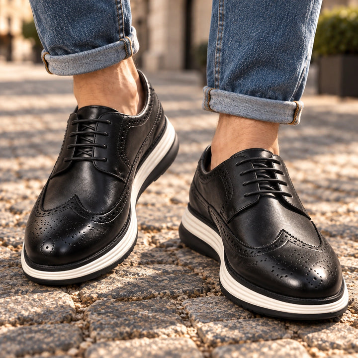 Craig Wingtip Brogue Chunky Sole Derby Shoes - Black