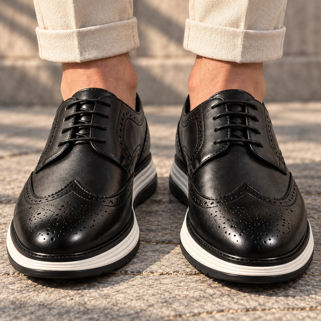 Craig Wingtip Brogue Chunky Sole Derby Shoes - Black