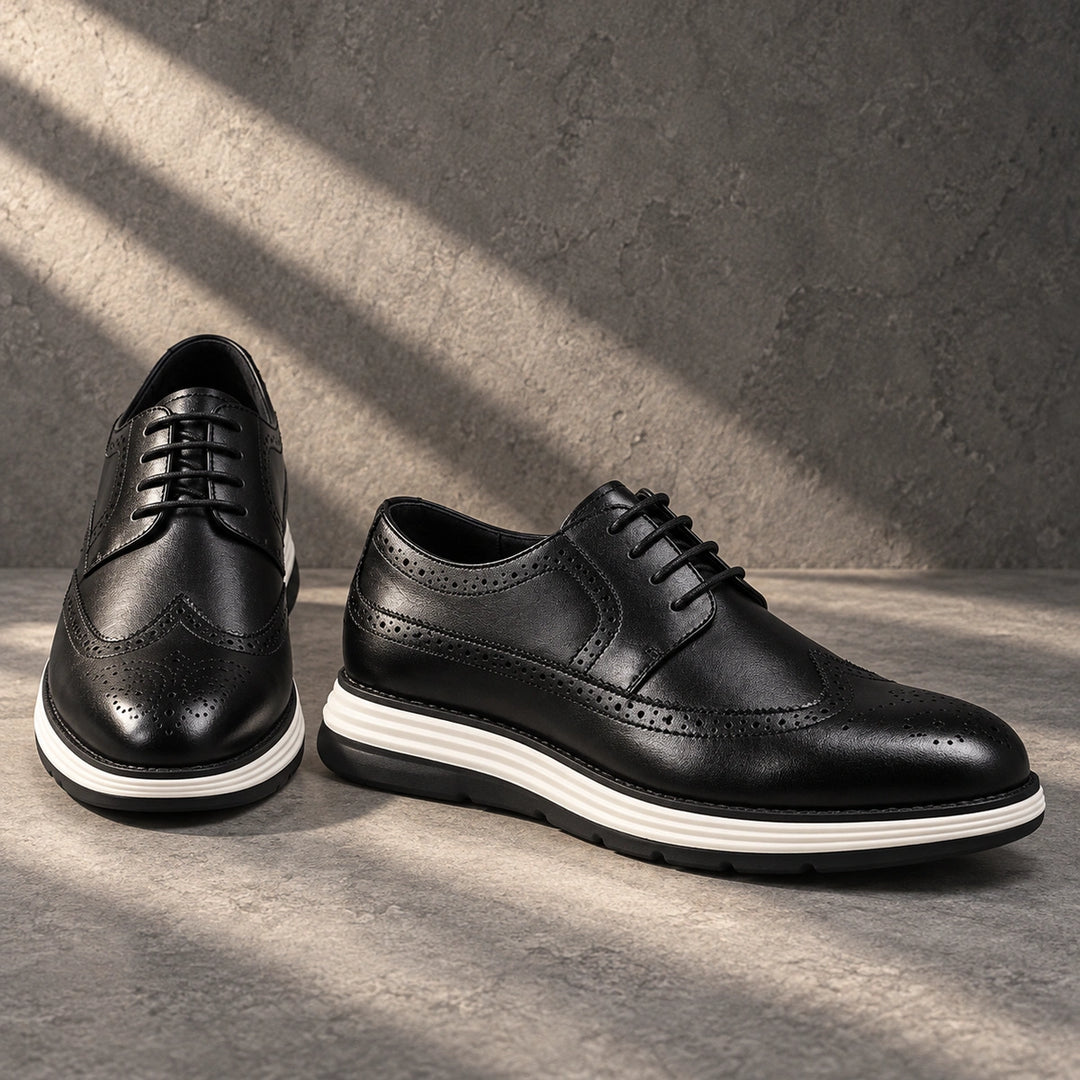 Craig Wingtip Brogue Chunky Sole Derby Shoes - Black