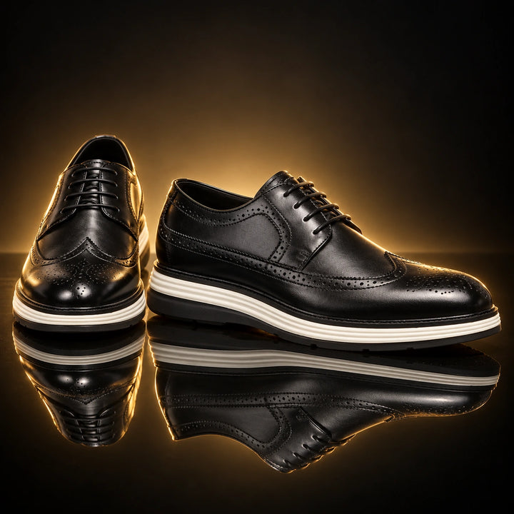 Craig Wingtip Brogue Chunky Sole Derby Shoes - Black