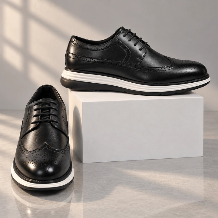 Craig Wingtip Brogue Chunky Sole Derby Shoes - Black