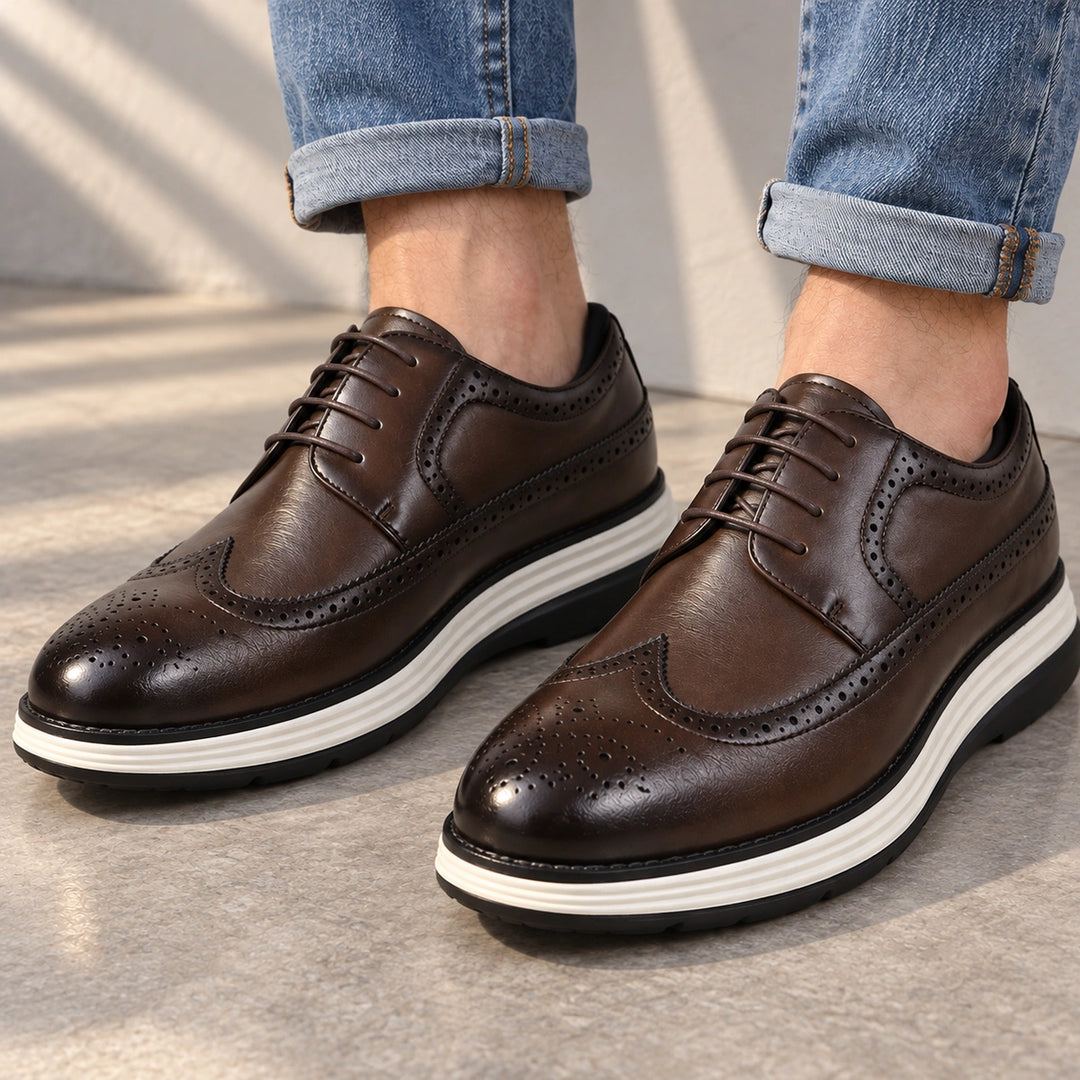 Craig Wingtip Brogue Chunky Sole Derby Shoes - Brown