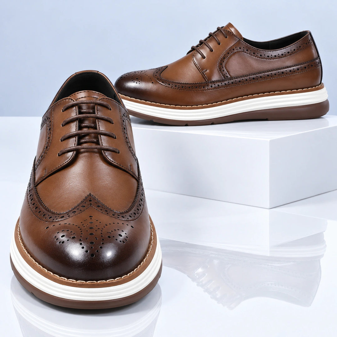 Craig Wingtip Brogue Chunky Sole Derby Shoes - Tan