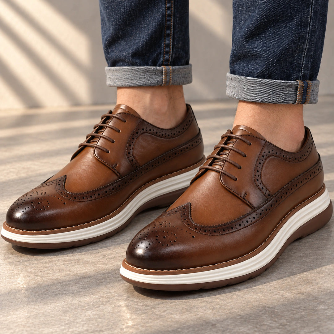 Craig Wingtip Brogue Chunky Sole Derby Shoes - Tan