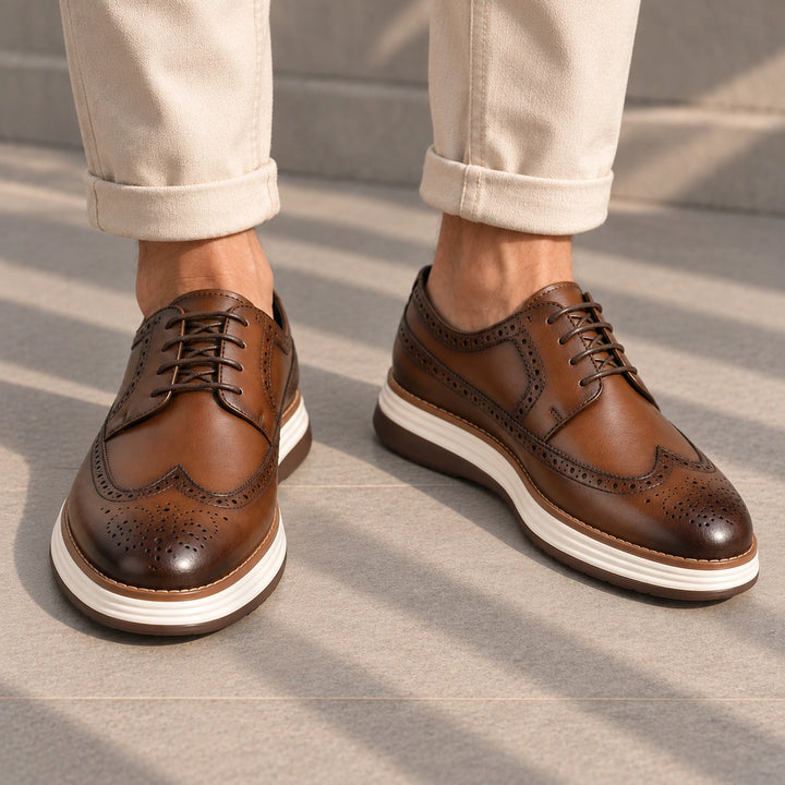 Craig Wingtip Brogue Chunky Sole Derby Shoes - Tan