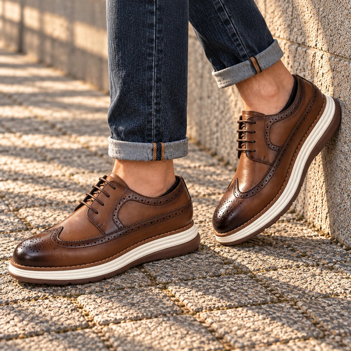 Craig Wingtip Brogue Chunky Sole Derby Shoes - Tan