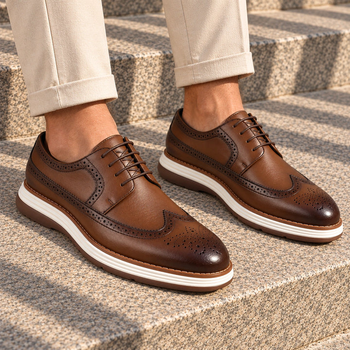 Craig Wingtip Brogue Chunky Sole Derby Shoes - Tan