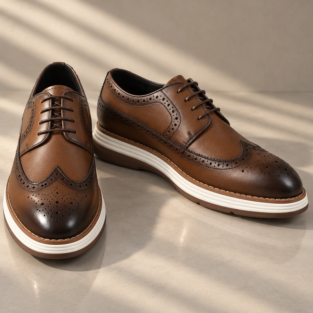 Craig Wingtip Brogue Chunky Sole Derby Shoes - Tan