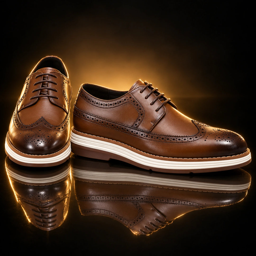 Craig Wingtip Brogue Chunky Sole Derby Shoes - Tan