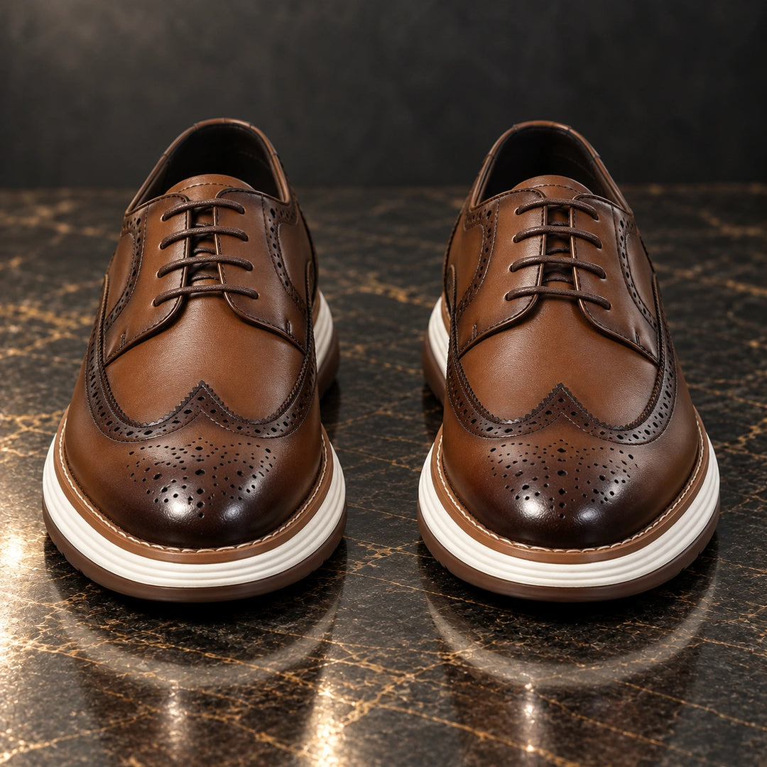 Craig Wingtip Brogue Chunky Sole Derby Shoes - Tan