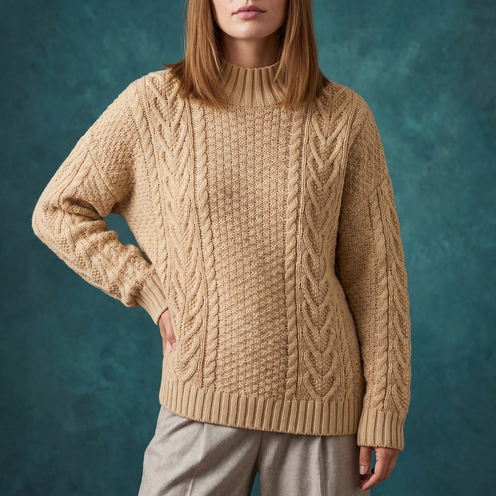 Cressida Chunky Cable Mock Neck Sweater - Beige