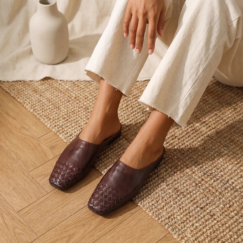 Tamara Women's Woven Leather Mules - Brown